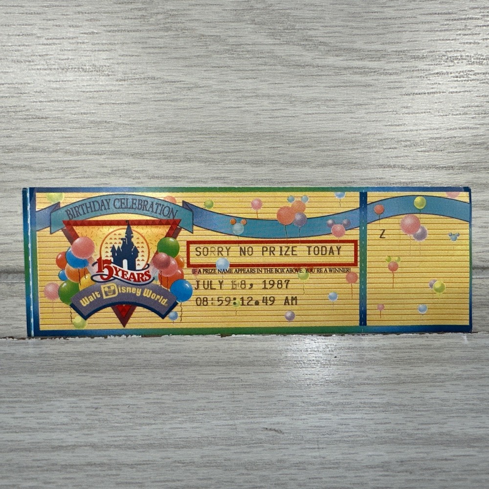 Walt Disney World 15 Years‎ Birthday Prize Ticket 1987 Vintage - 8 - Picture 1 of 5